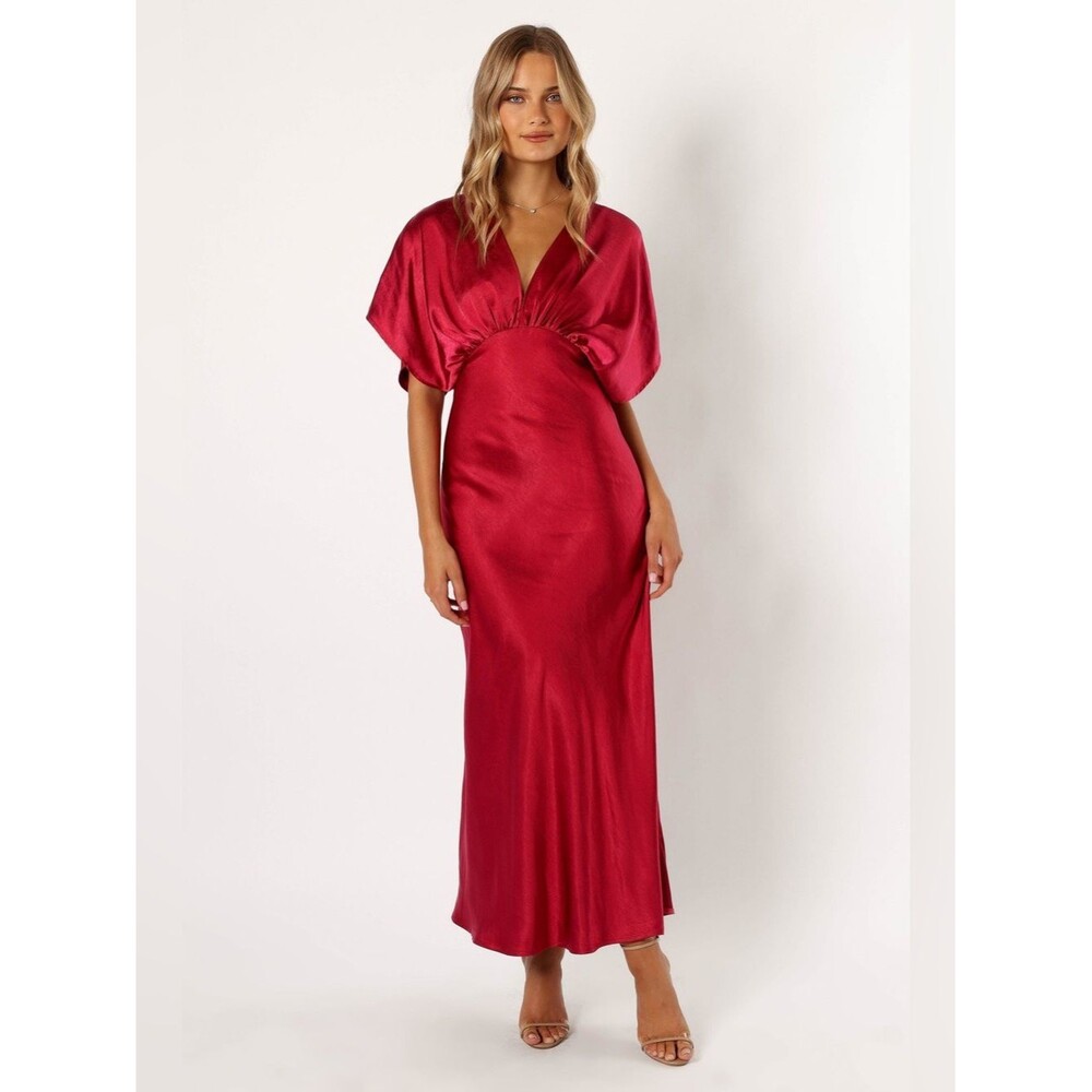 Petal & Pup Ricki Maxi Dress Burgundy Satin US S / AU S